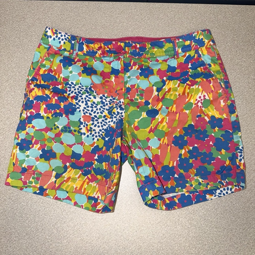 Talbots The Weekend Shorts Womens 4‎ Petite Pink Blue Floral Chino Beach Preppy